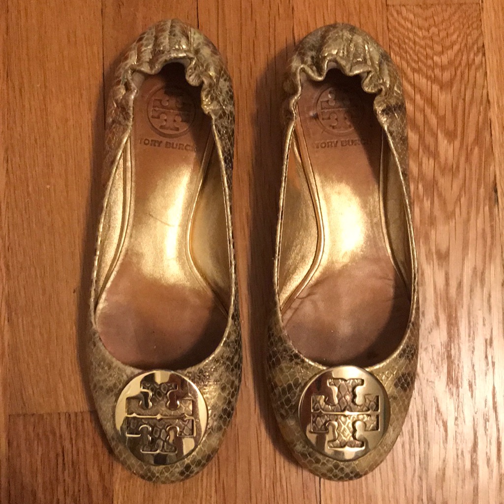 Tory Burch Gold Python Flats